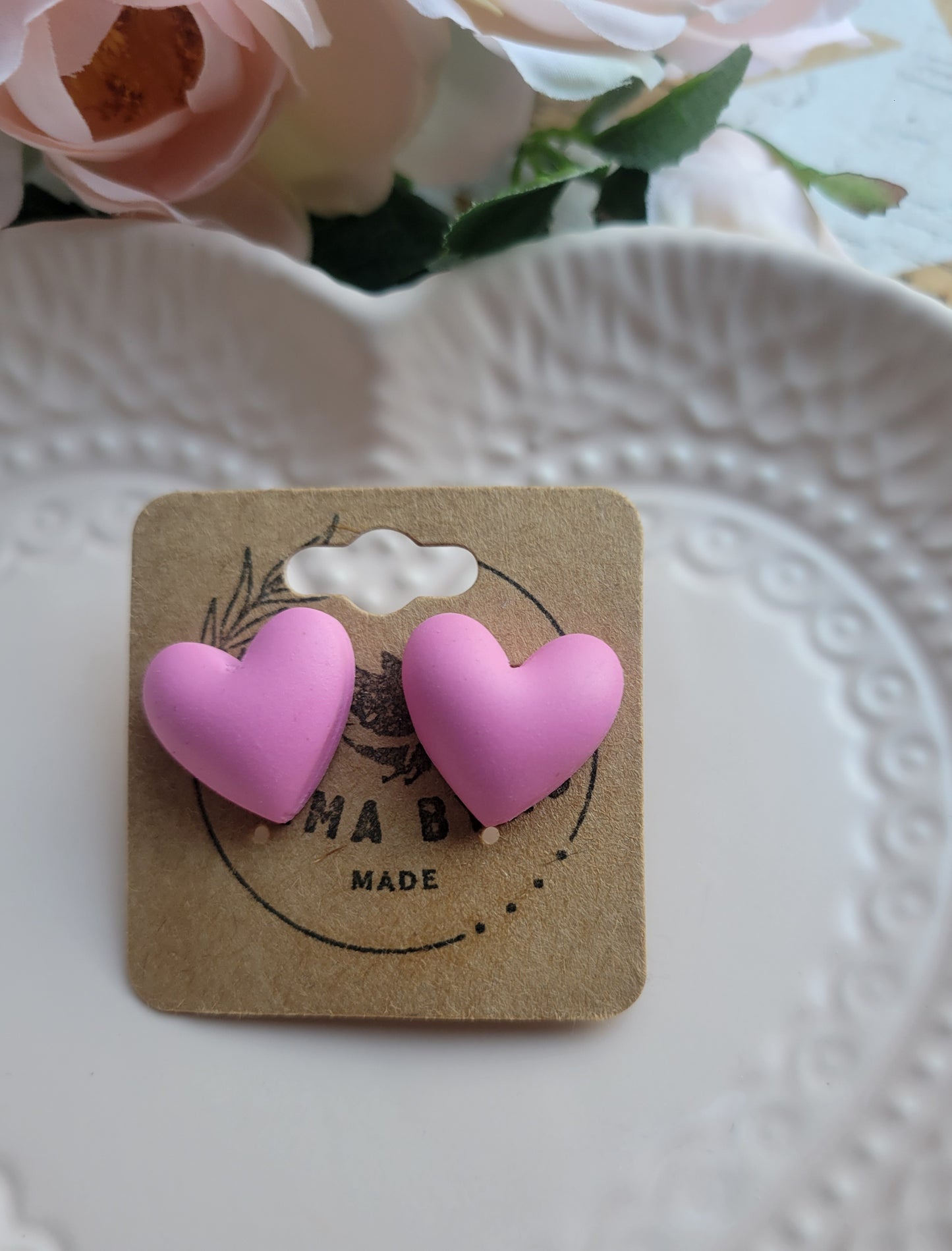 Puffy Pink Heart Studs