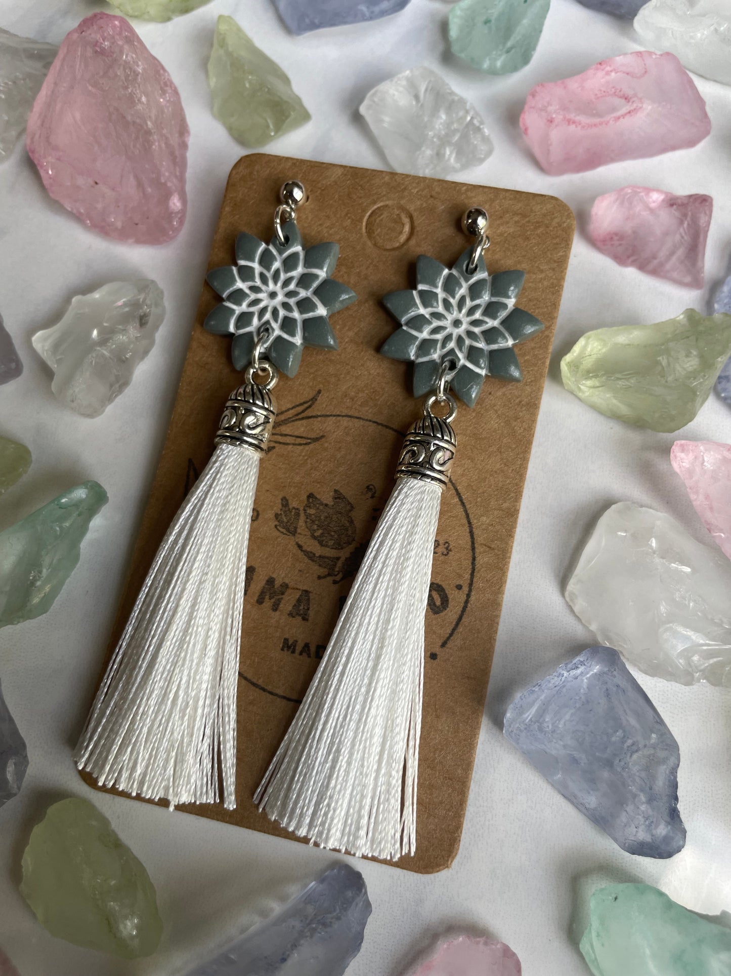Green Flower Dangle on Ball Post with Tassel
