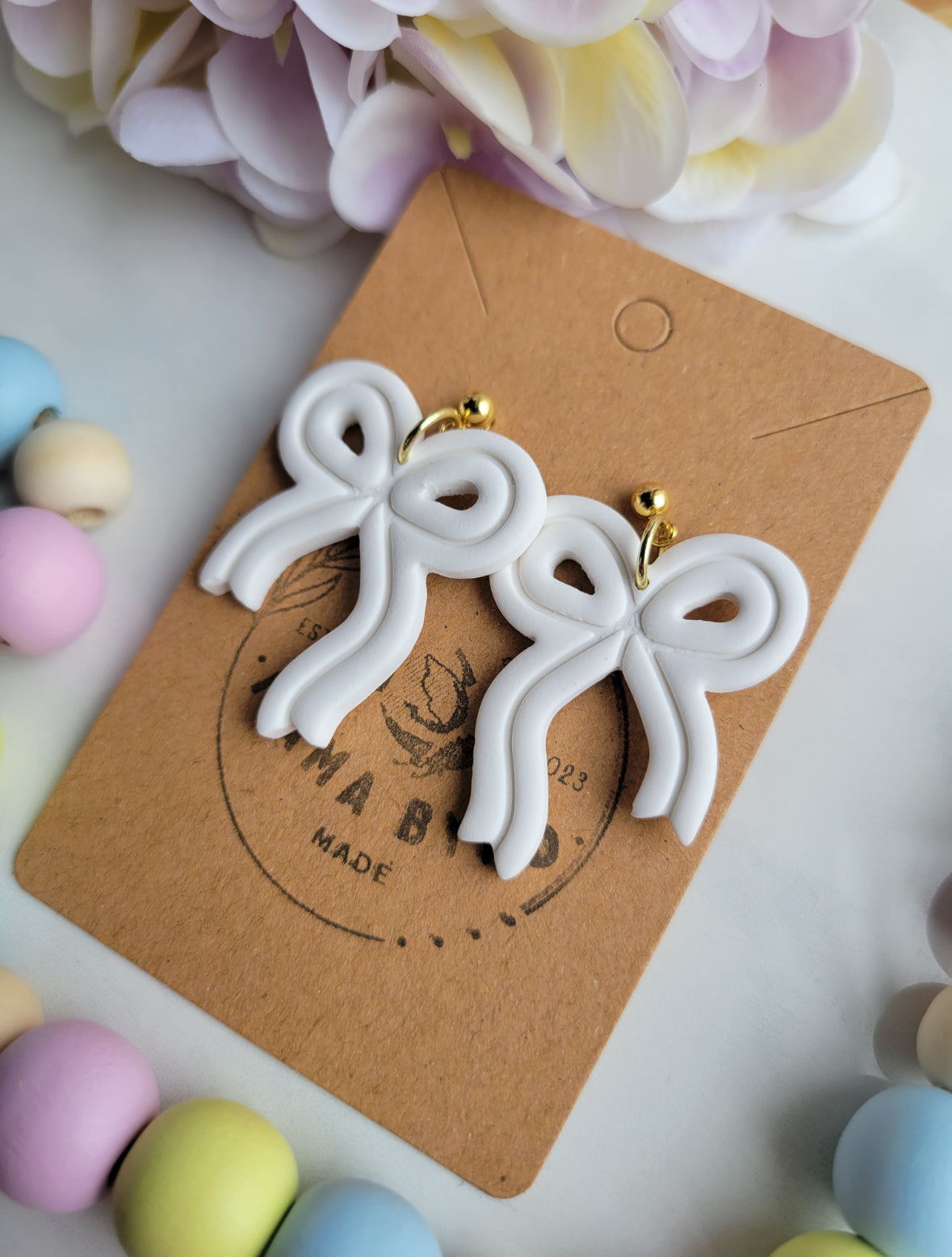 White Ribbon Bow Dangles