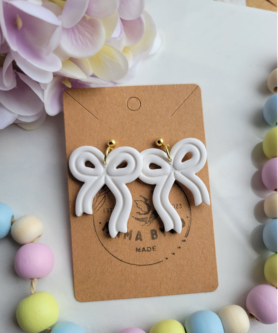 White Ribbon Bow Dangles