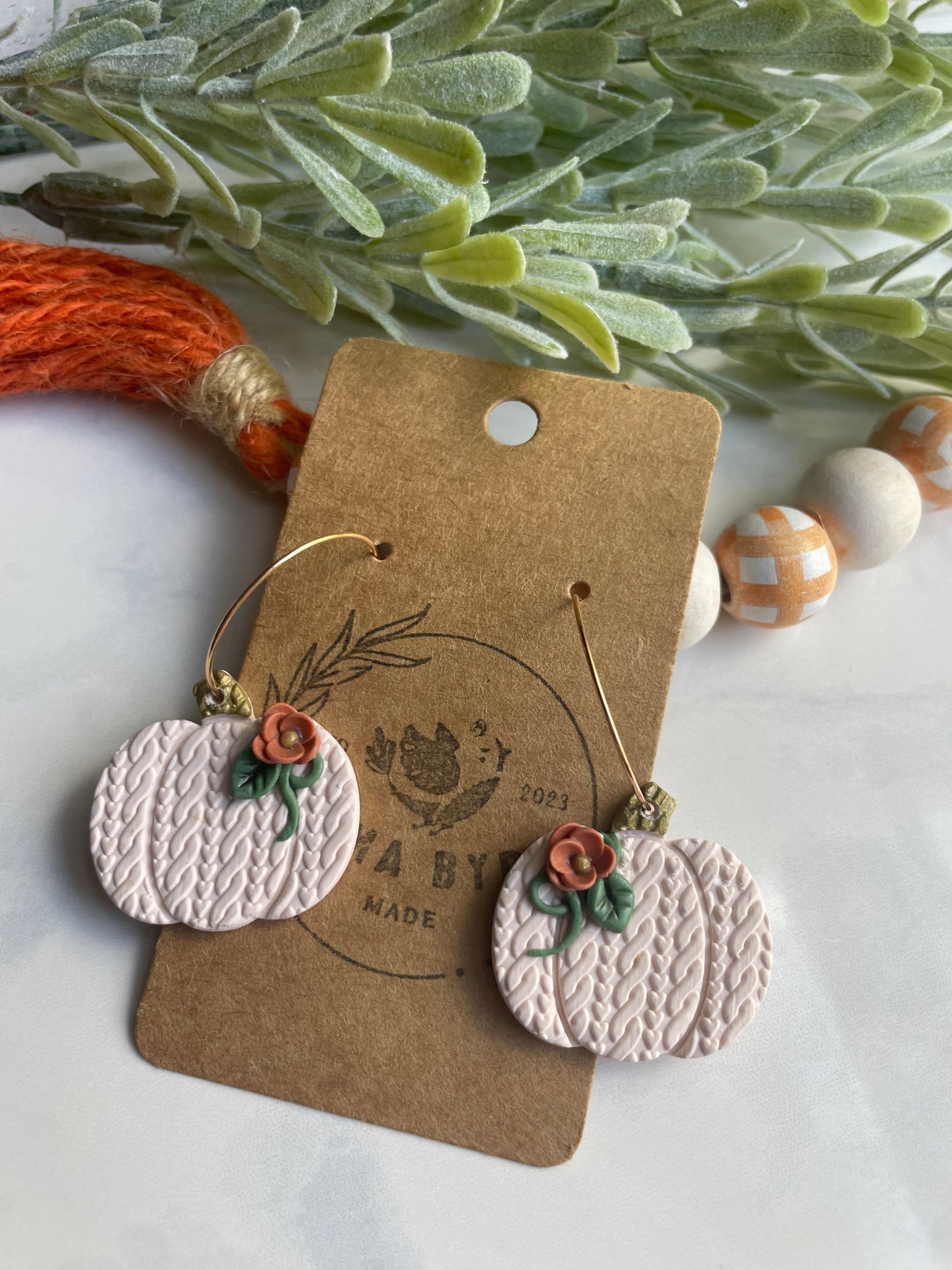 Knitted Floral Pumpkin on Hoop