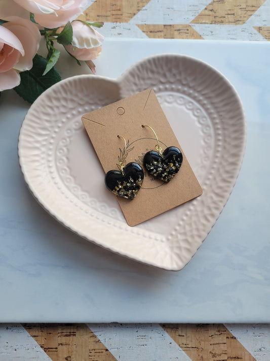 Silver, Gold, & Black Dipped Heart Dangles