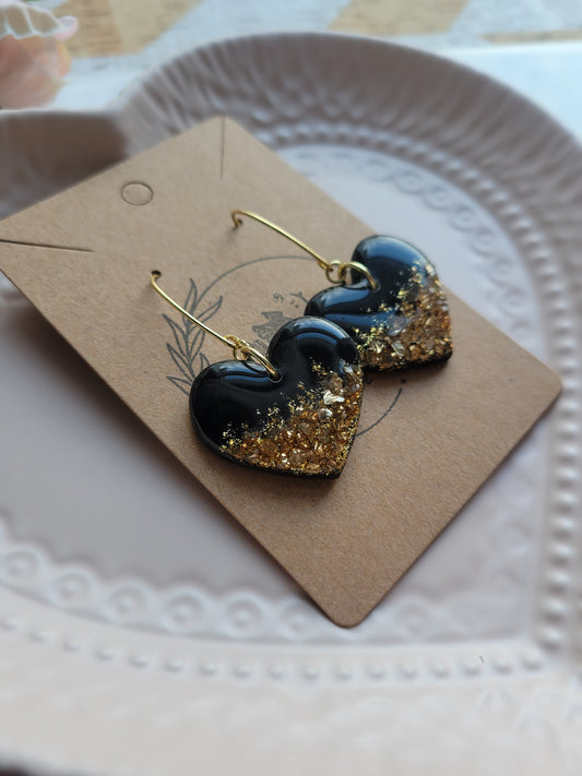 Black & Gold Dipped Heart Dangles