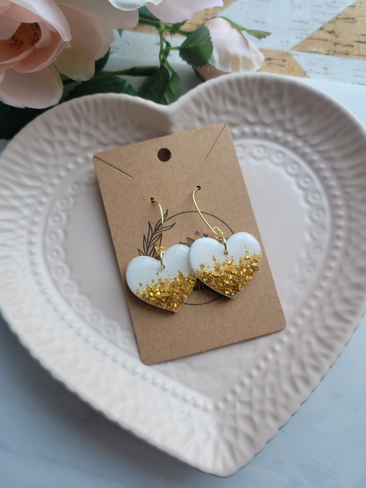 White & Gold Dipped Heart Dangles