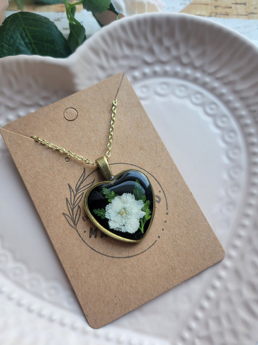 Gold Heart Pendant w/Pressed Flower