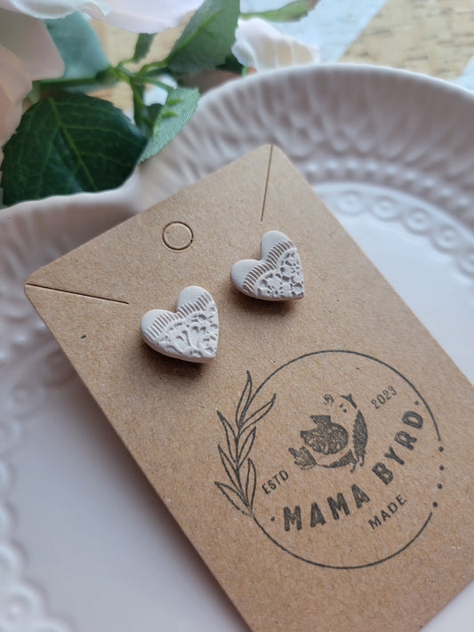 Tan Lace Heart Studs