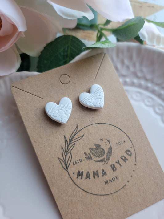 White Lace Heart Studs