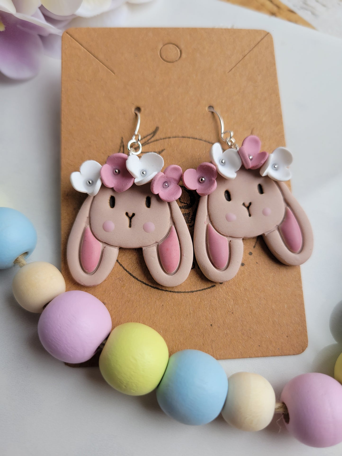 Pink & White Halo Bunny Dangles