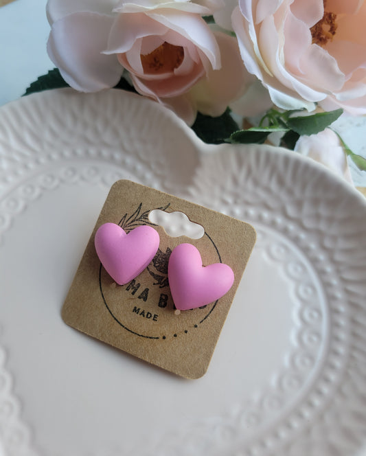 Puffy Pink Heart Studs