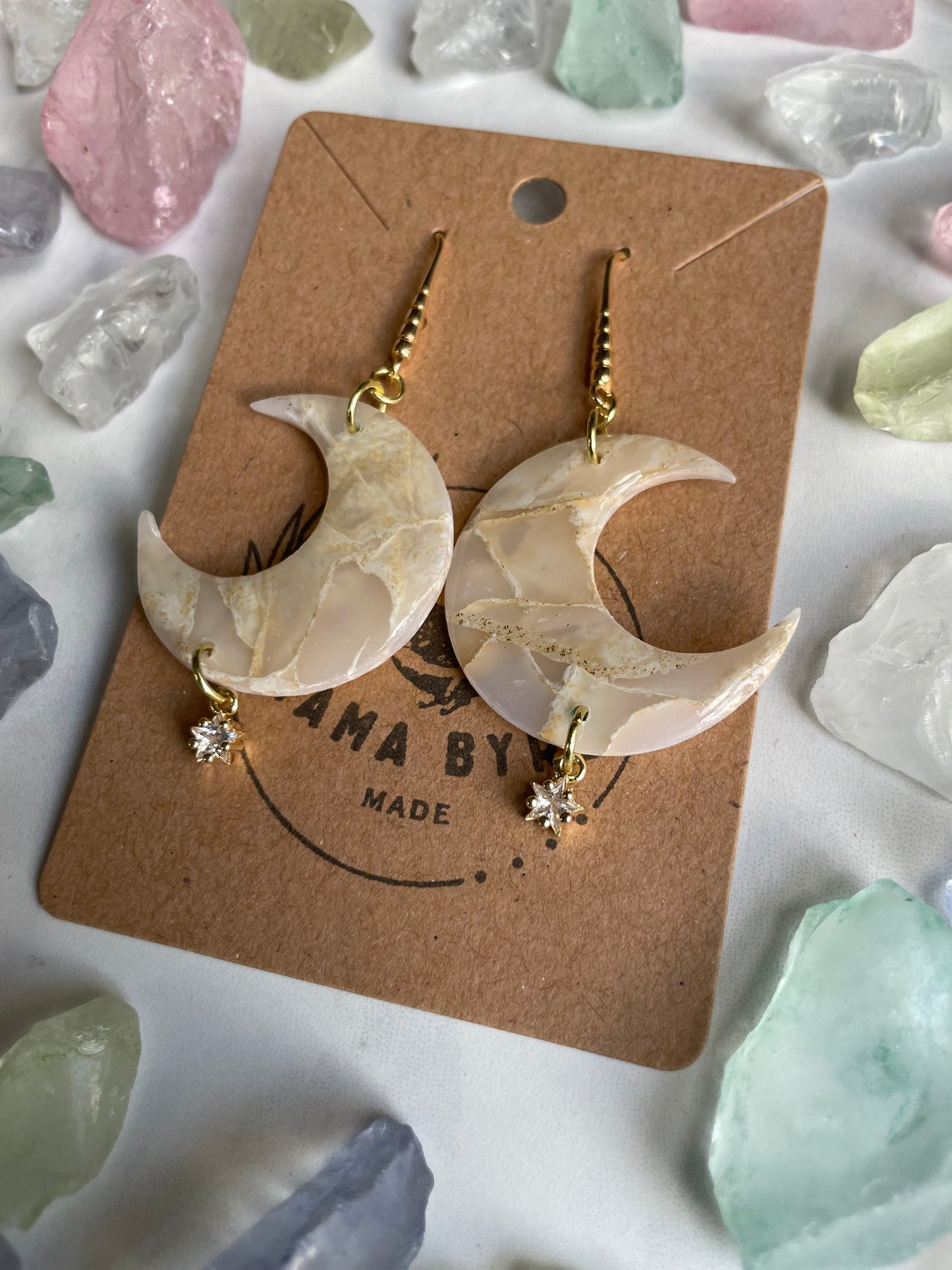 Cream and Gold Moon Dangles