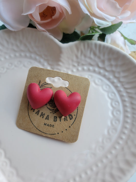 Puffy Red Heart Studs