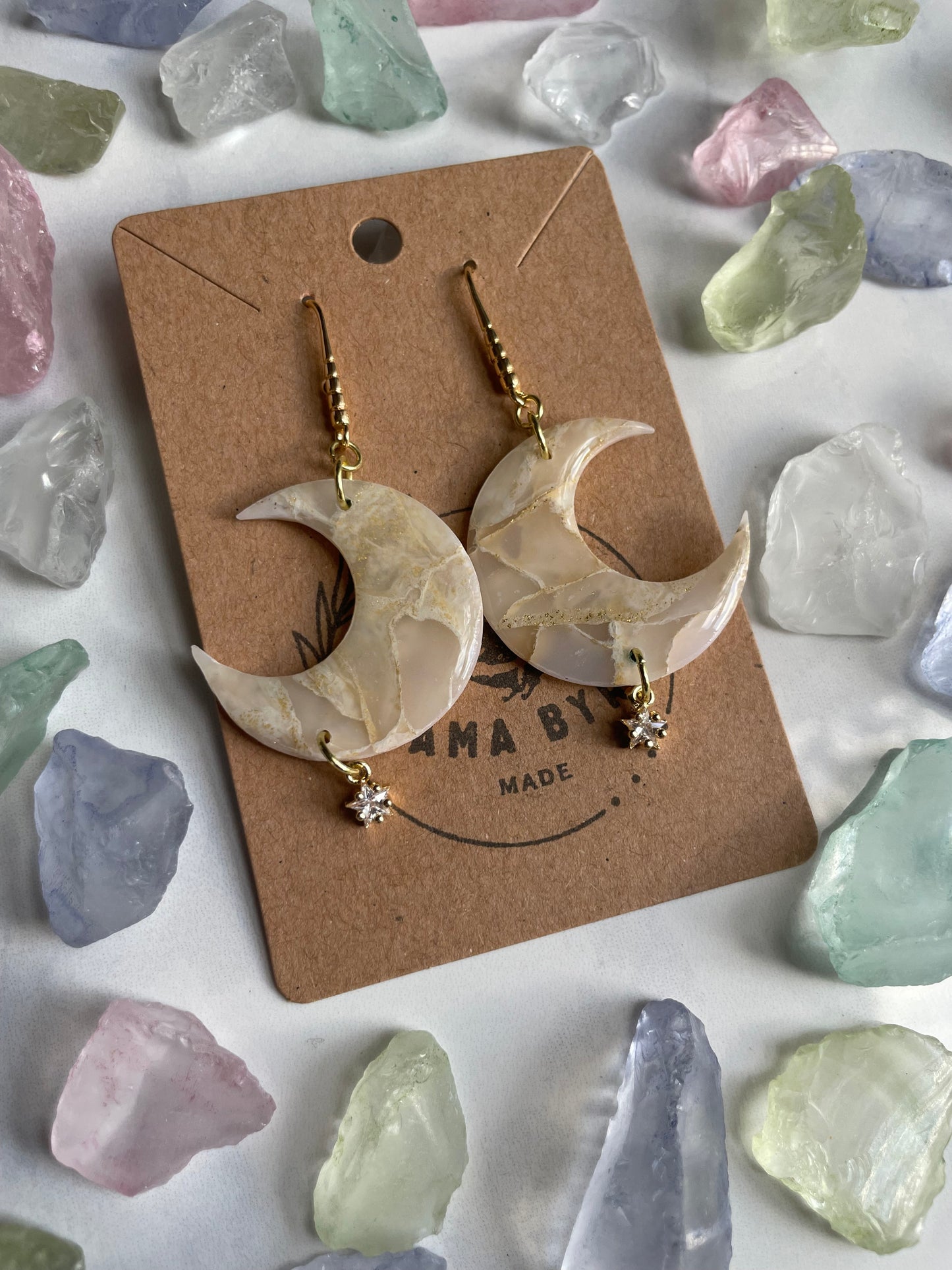 Cream and Gold Moon Dangles