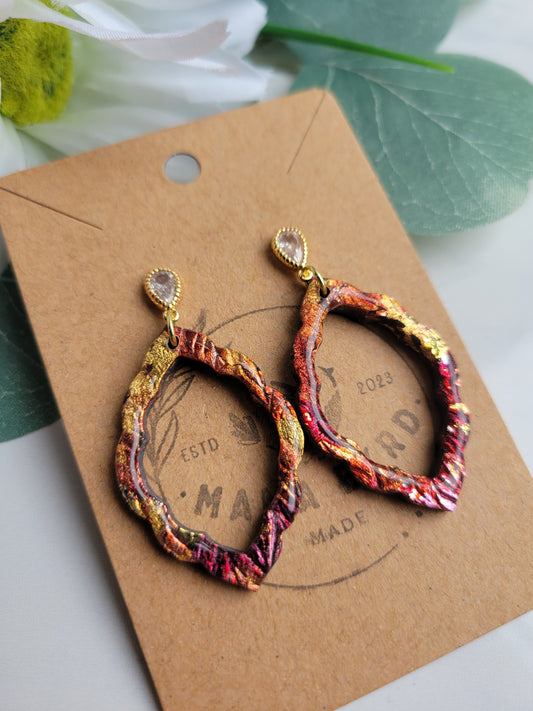 Ruby & Gold Open Scalloped Dangle on Cubic Zirconia Post