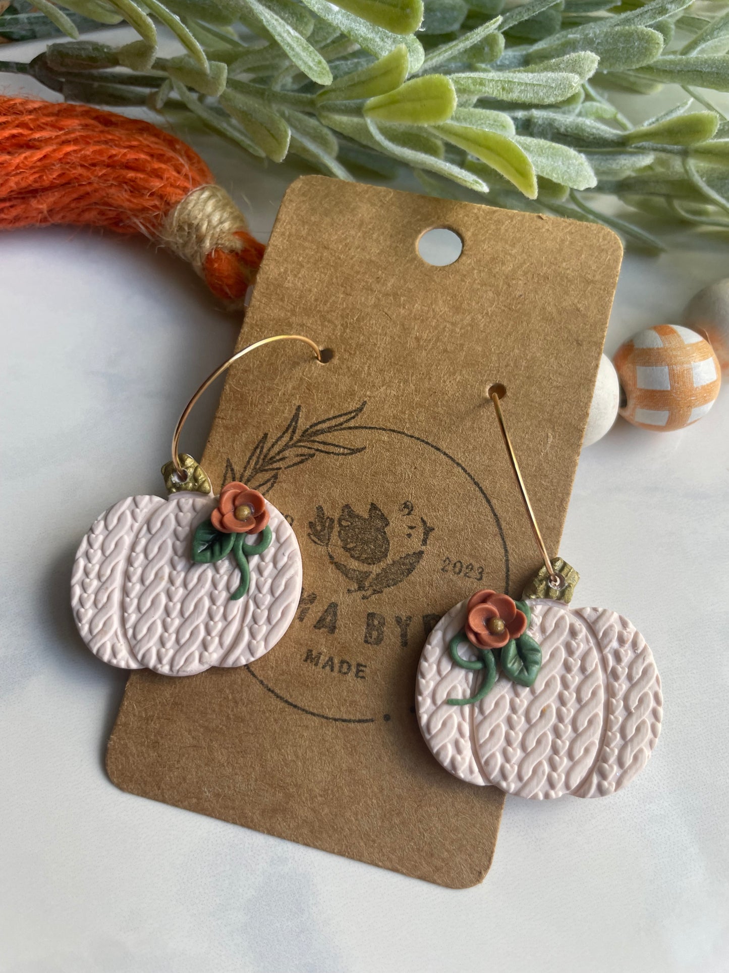 Knitted Floral Pumpkin on Hoop