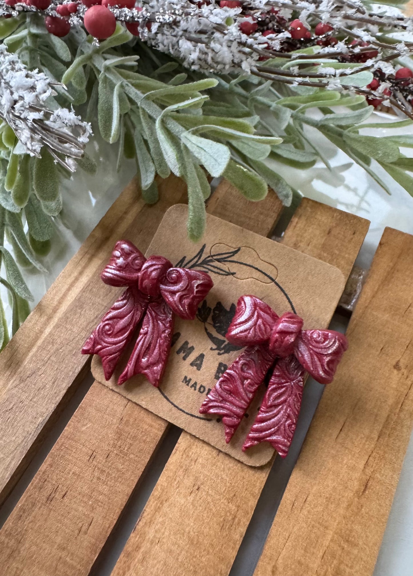 Frosted Red Bow Studs