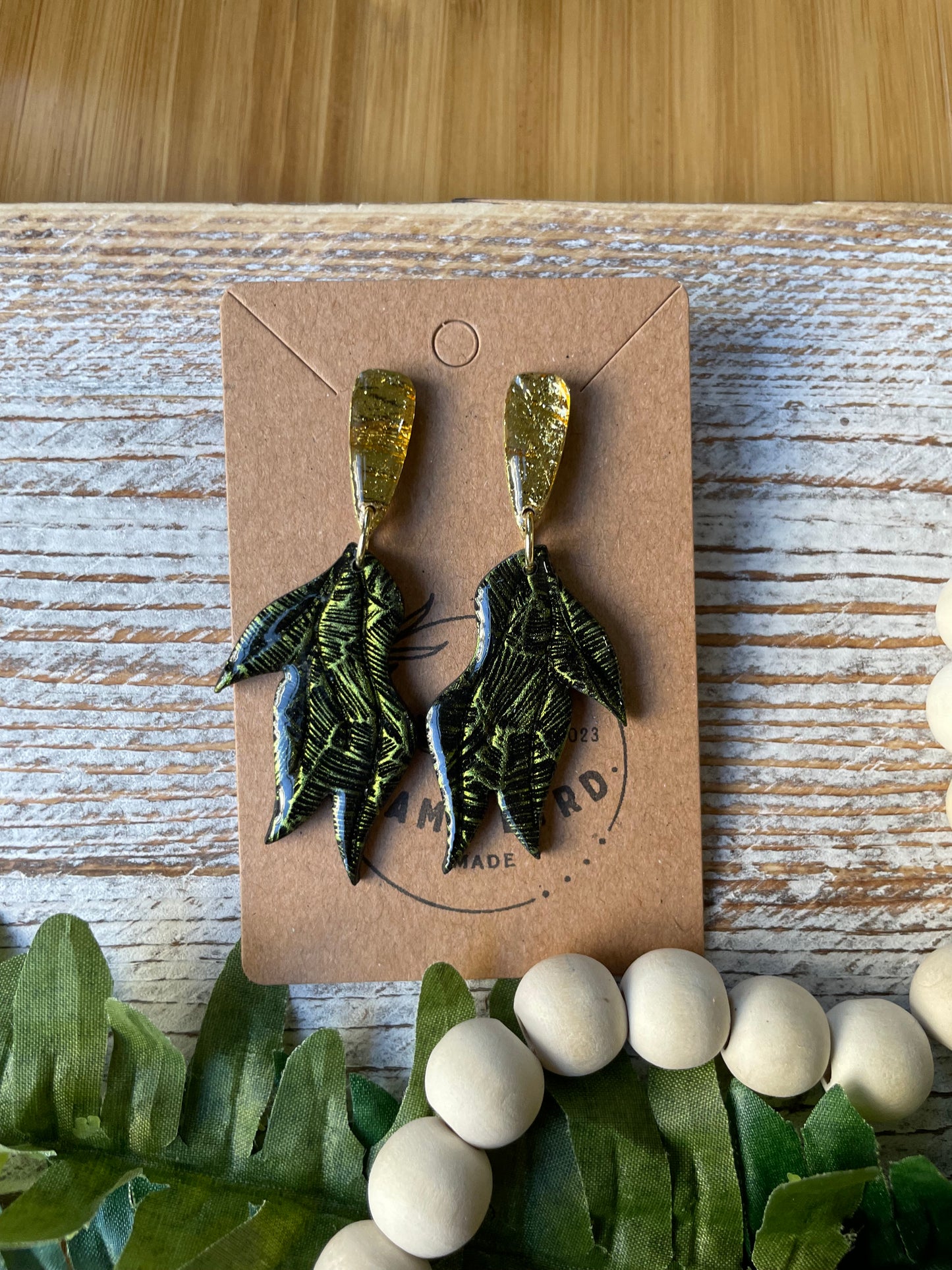 Green Leaf Dangle On Gold Post