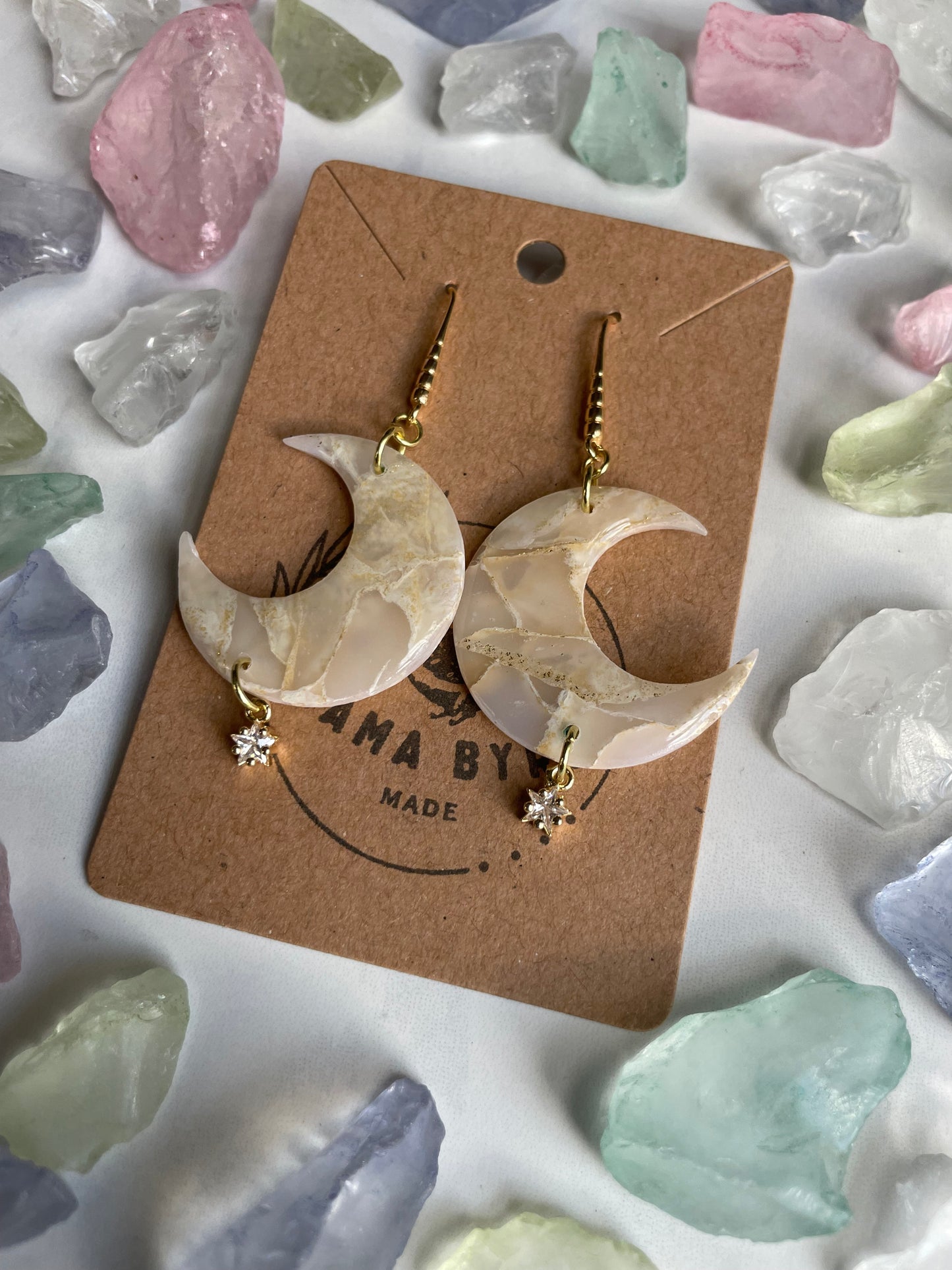 Cream and Gold Moon Dangles