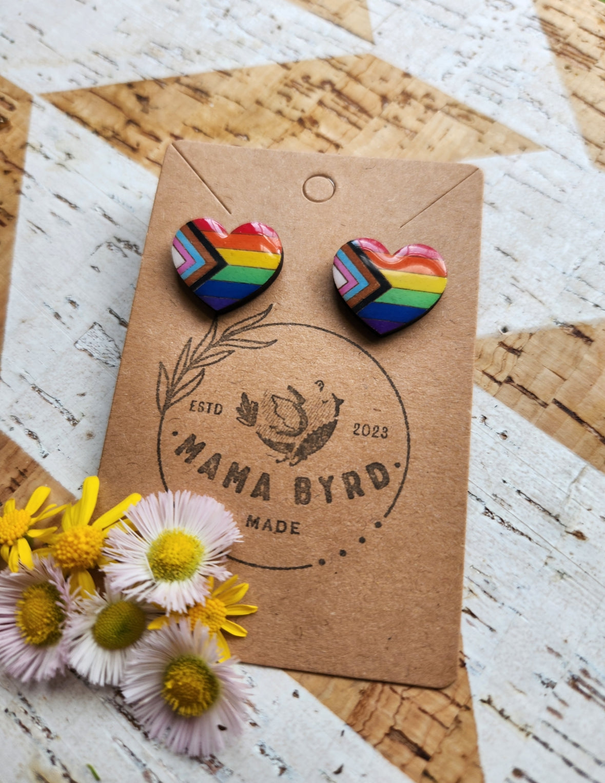 PRIDE heart wooden studs
