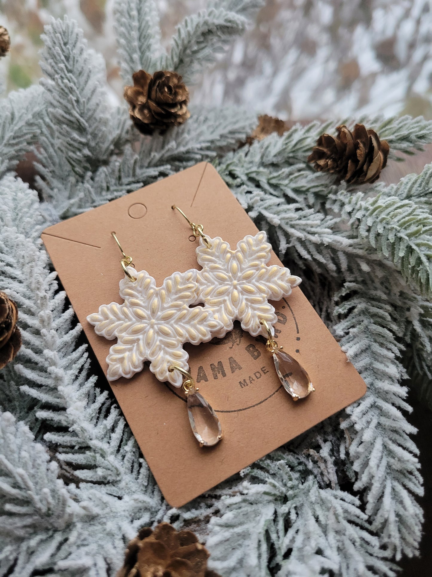 Gold & White Snowflake Dangle
