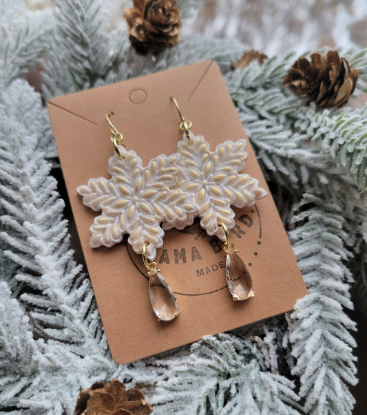 Gold & White Snowflake Dangle