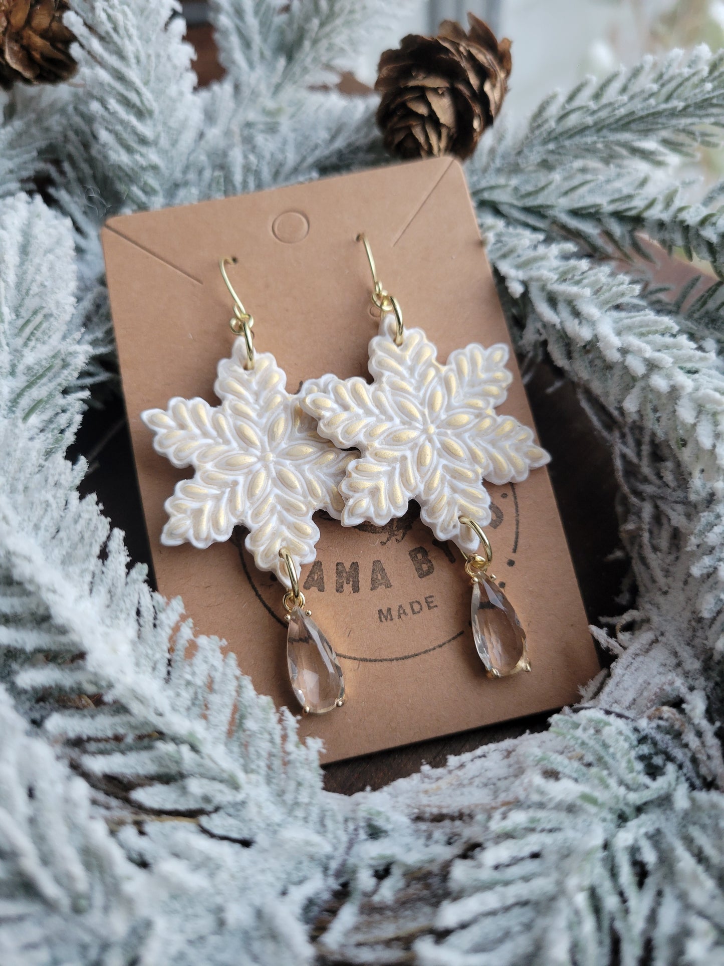 Gold & White Snowflake Dangle