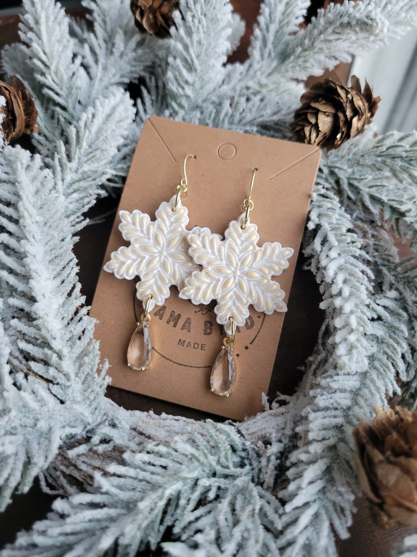 Gold & White Snowflake Dangle